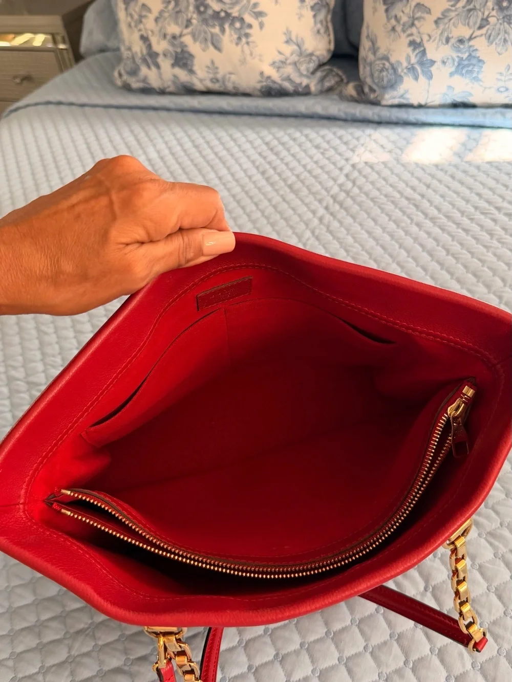 Louis Vuitton Pallas Shopper Tote in Monogram with Red trim.